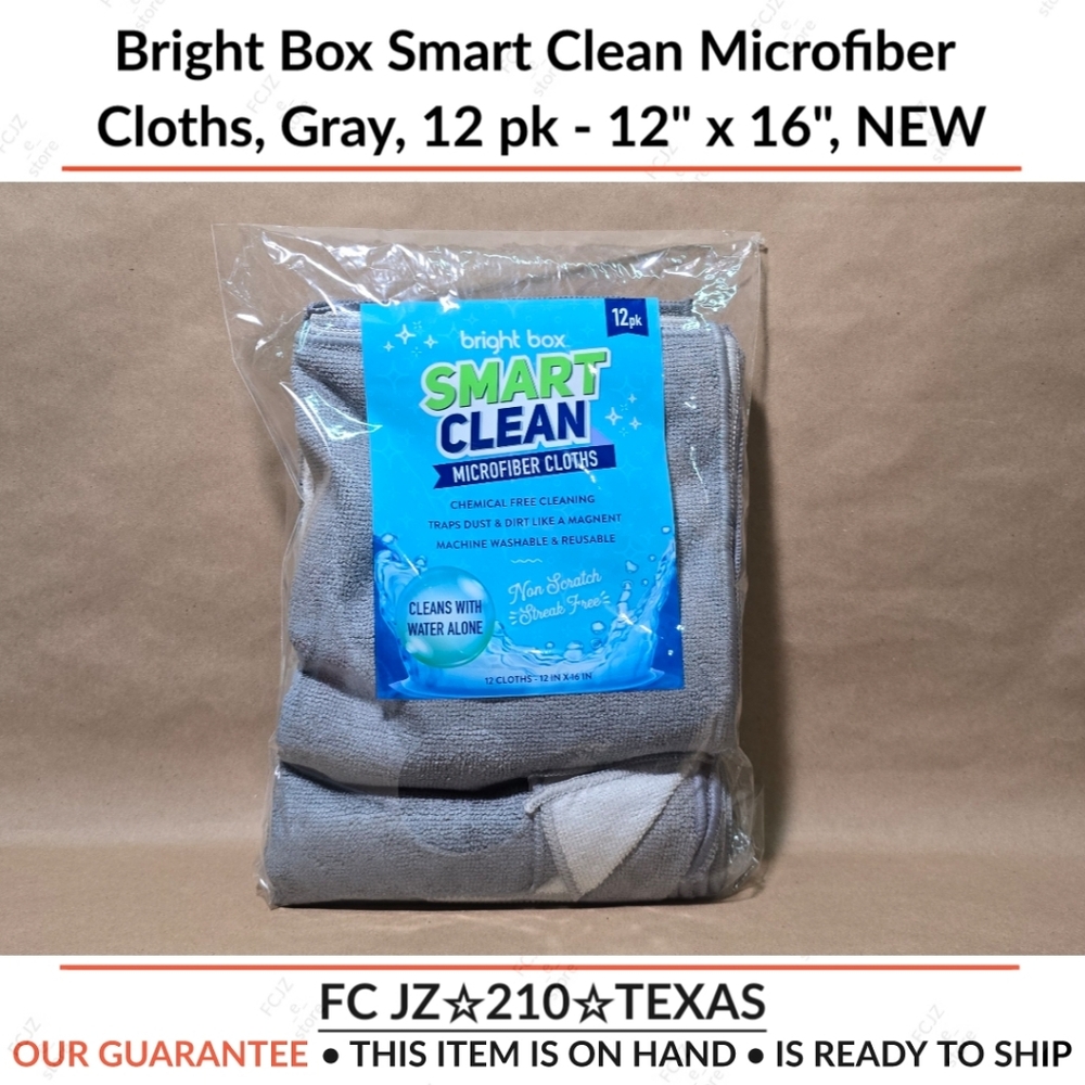 Bright Box Smart Clean Microfiber Cloths, Gray, 12 pk - 12" x 16", NEW